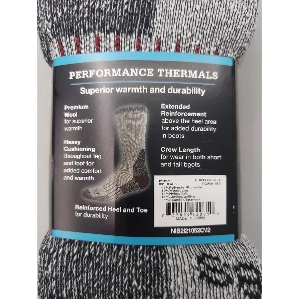 2 pair Dickies Socks Men Wool Blend Performance Thermal Crew Length Cold Weather